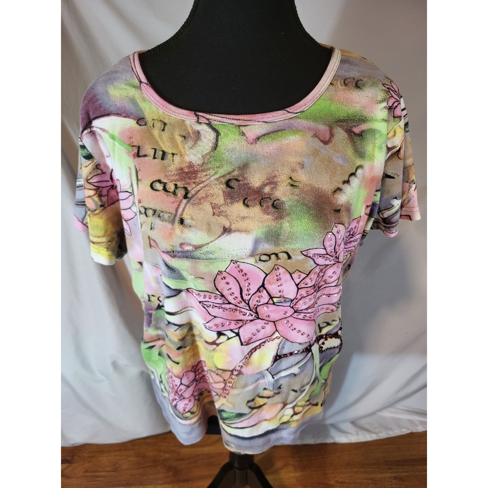 Vintage‎ Take Two Size XL Floral S/S Sequin Tee Shirt